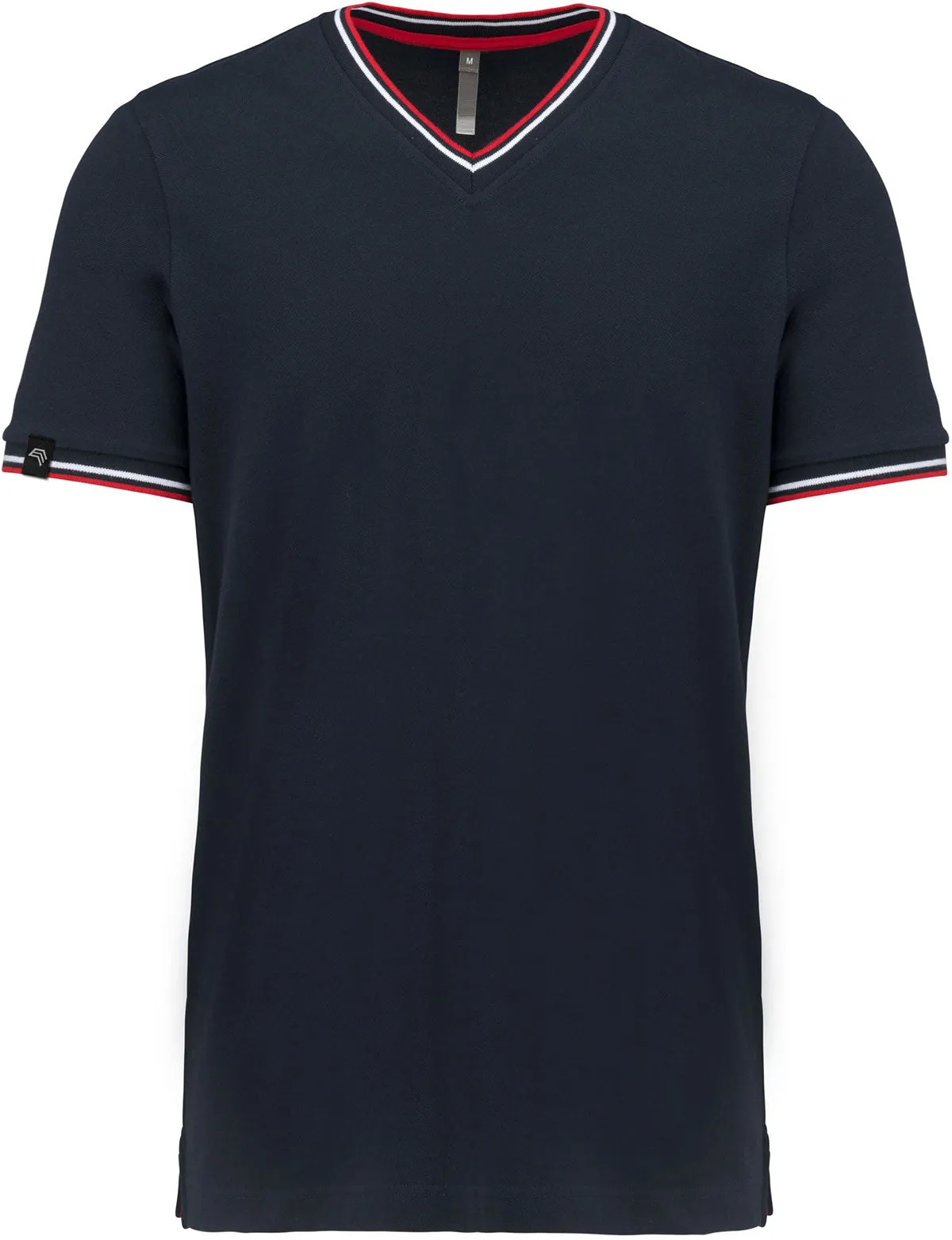 KRB K374 ― Bi-color Piqué-Trikot V-Neck T-Shirt - Navy Blau / Rot / Weiß