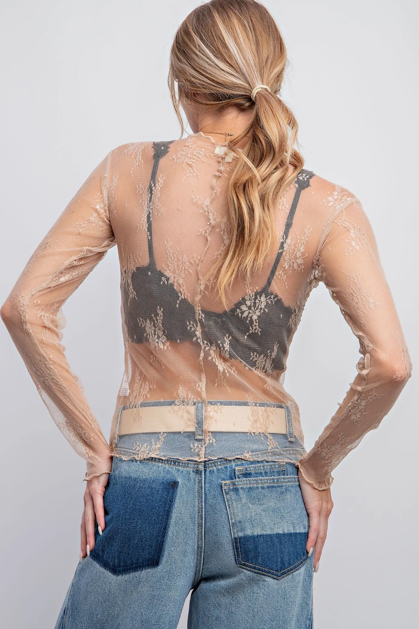 Lace Long Sleeve Sheer Tops