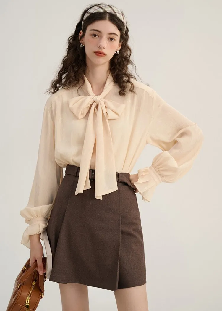 LACE-UP BOWTIE CHIFFON TOPS