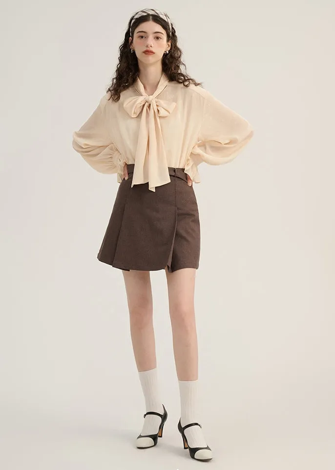 LACE-UP BOWTIE CHIFFON TOPS