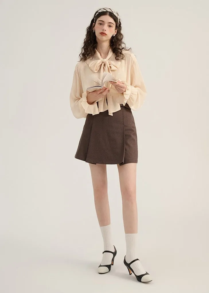 LACE-UP BOWTIE CHIFFON TOPS