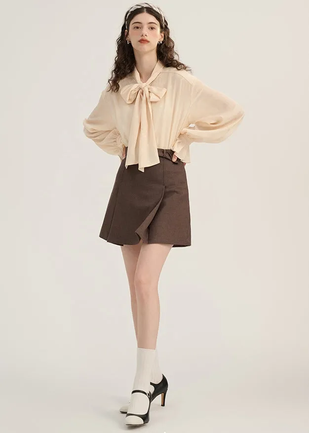 LACE-UP BOWTIE CHIFFON TOPS