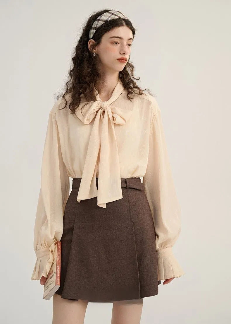 LACE-UP BOWTIE CHIFFON TOPS