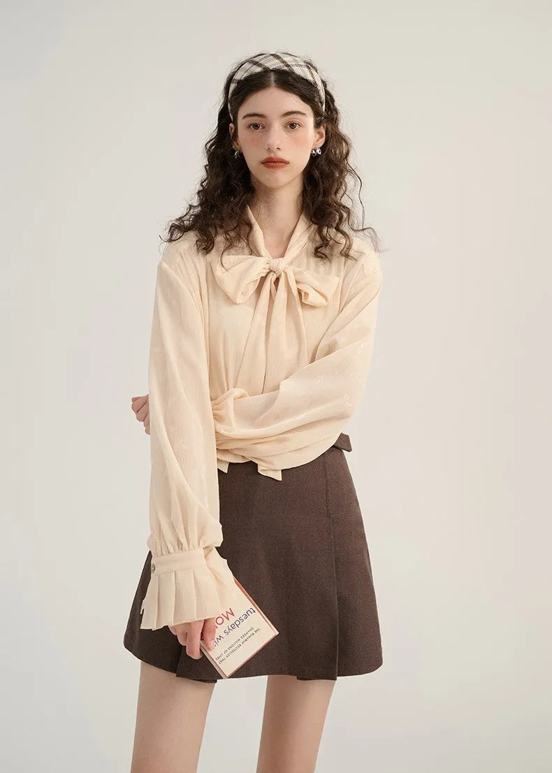 LACE-UP BOWTIE CHIFFON TOPS