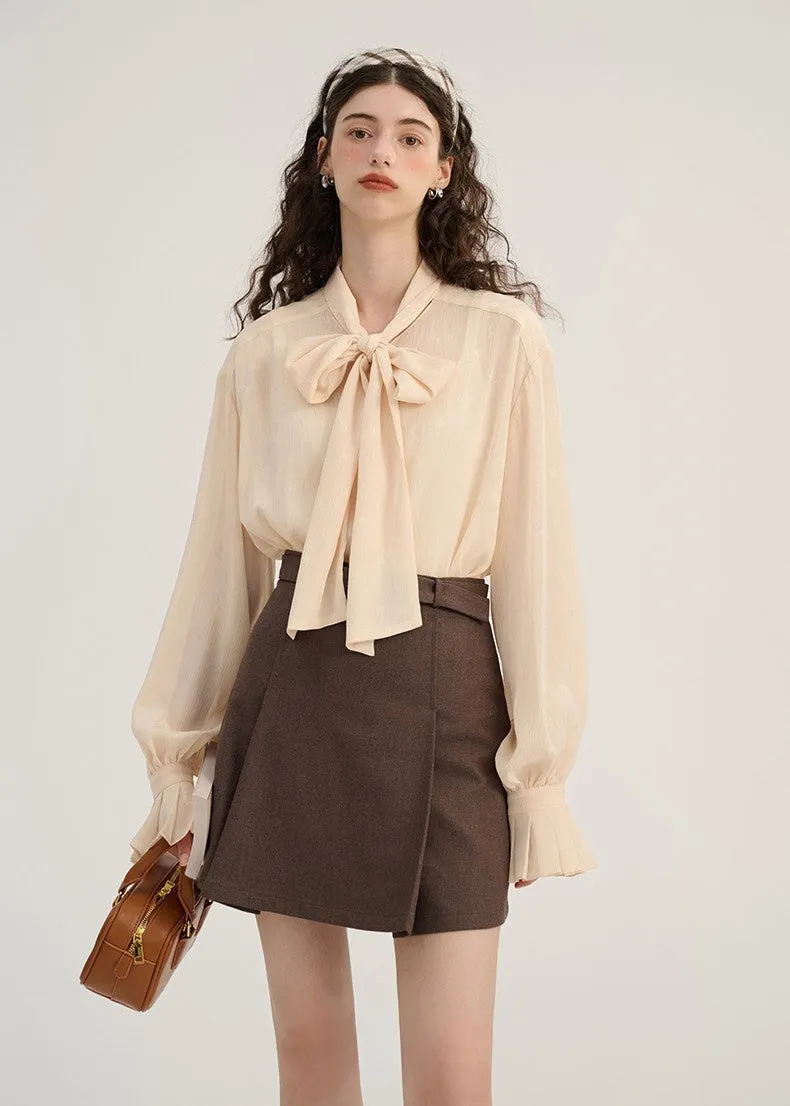 LACE-UP BOWTIE CHIFFON TOPS