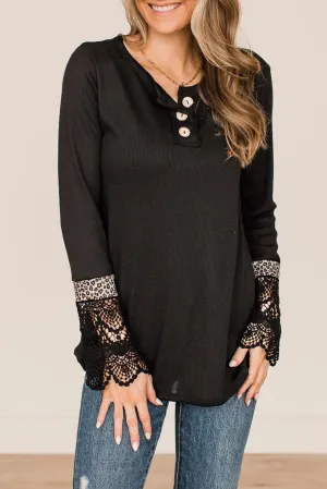 Leopard Lace Patchwork Henley Top