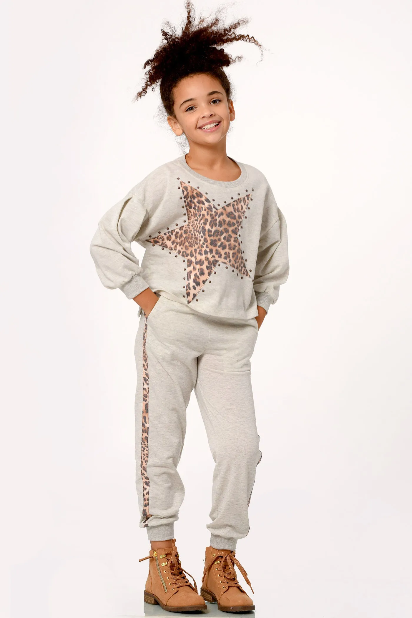 Little Girl's Side Stripe Cheetah Animal Print Joggers