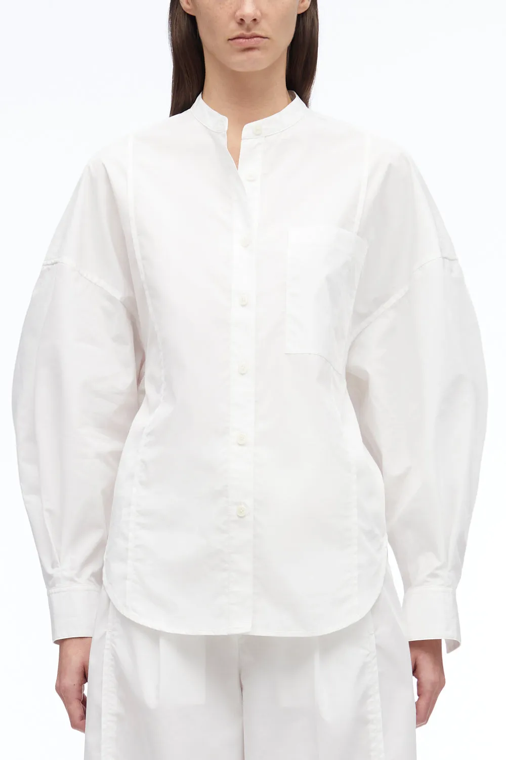 Long Sleeve Band Collar Poplin Shirt