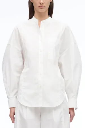 Long Sleeve Band Collar Poplin Shirt