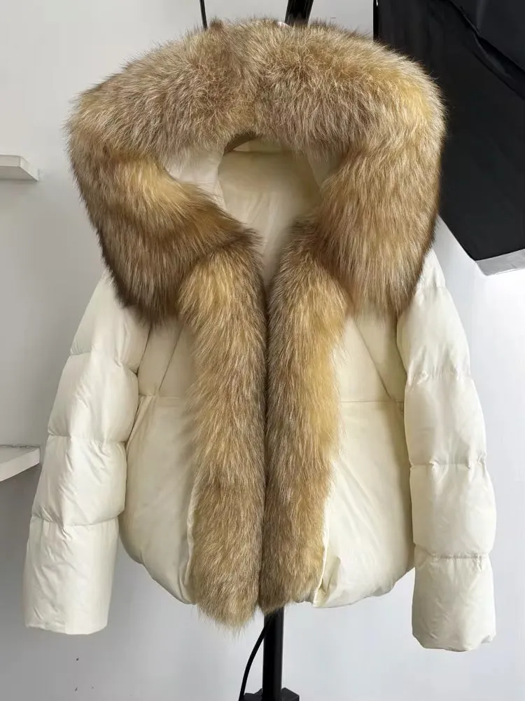 Luxe Warmth: Women's Duck Down Jacket with Natural Fur - Stylish Winter Comfort