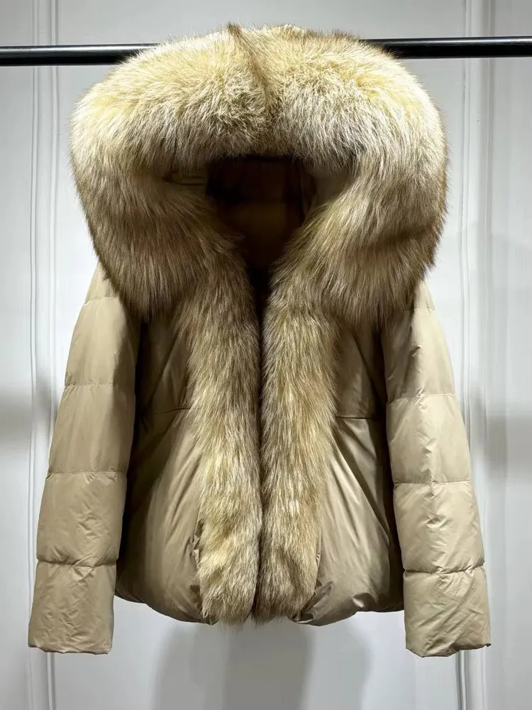 Luxe Warmth: Women's Duck Down Jacket with Natural Fur - Stylish Winter Comfort