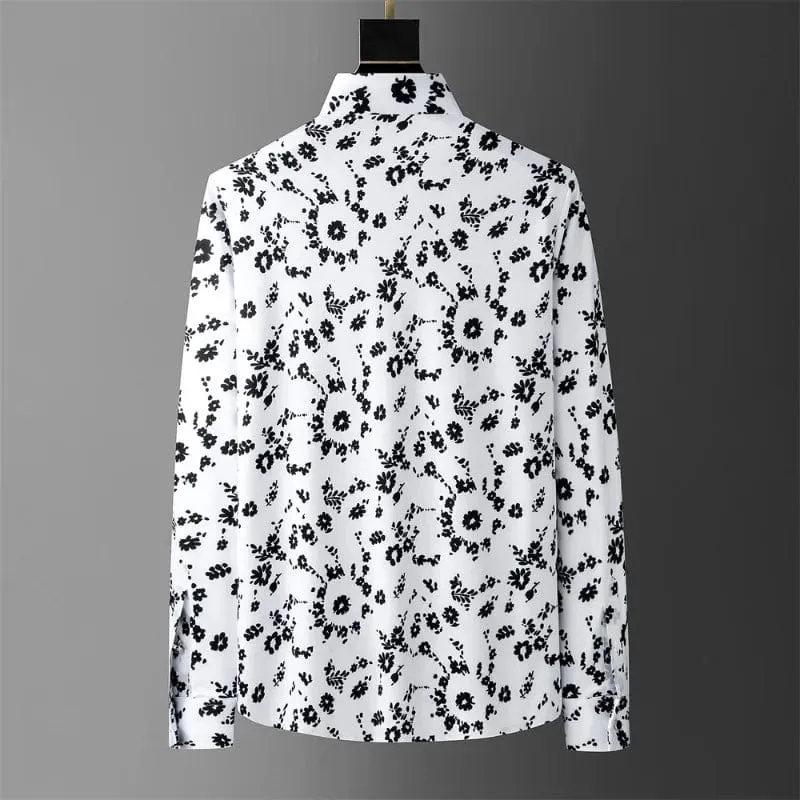 Men's Slim Fit Flower Print Long-Sleeve Dress Shirt - Casual Business & Social Party Attire