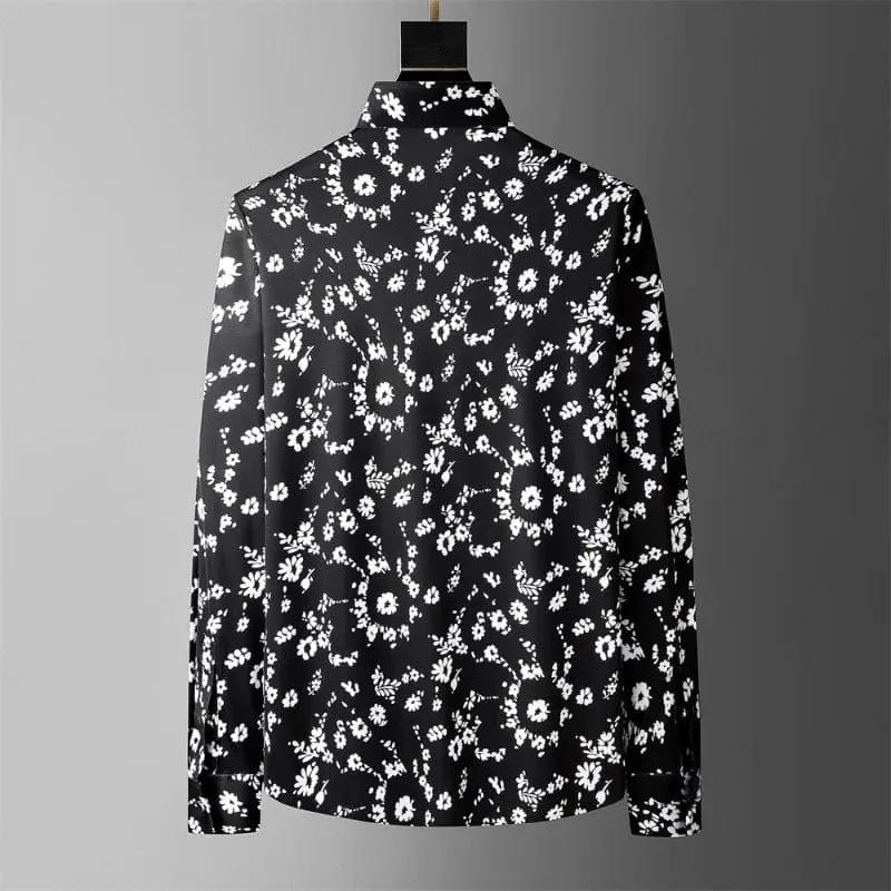 Men's Slim Fit Flower Print Long-Sleeve Dress Shirt - Casual Business & Social Party Attire