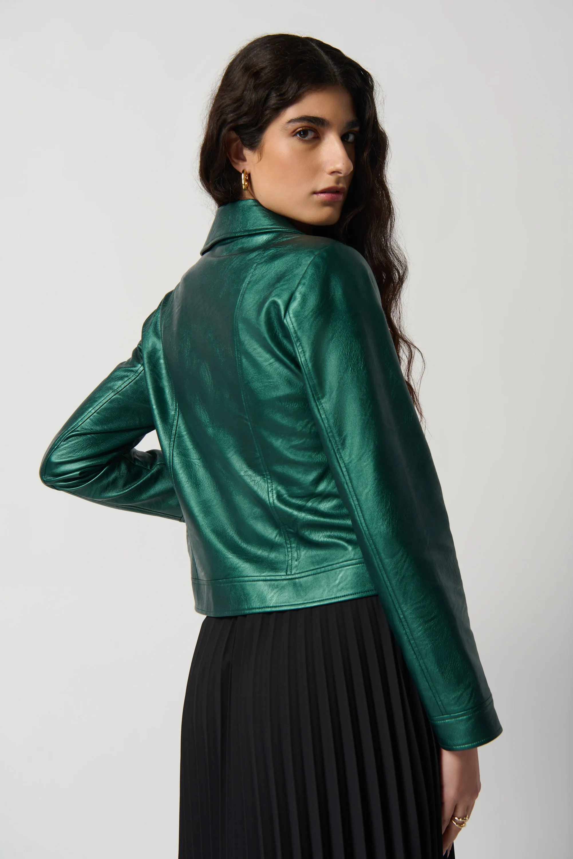 Metallic Faux Leather Biker Jacket