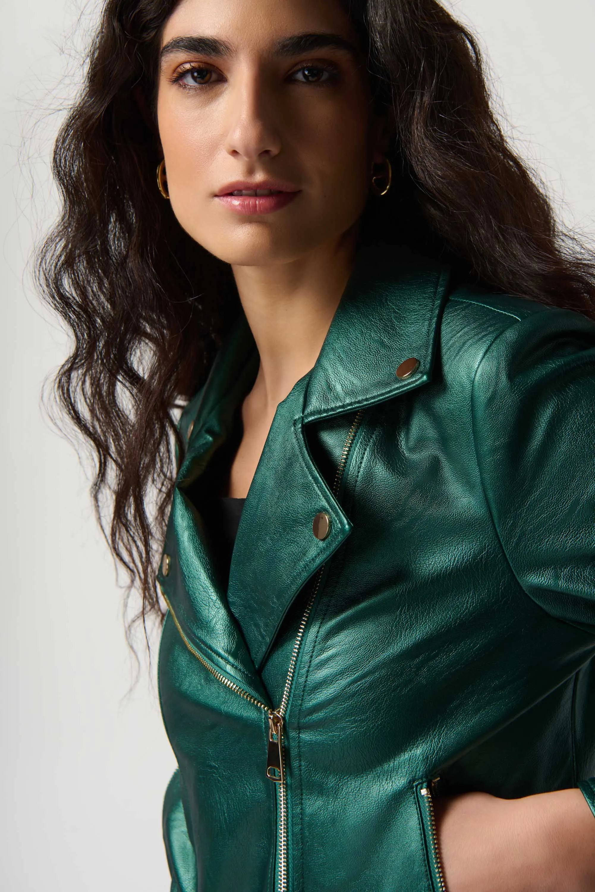 Metallic Faux Leather Biker Jacket