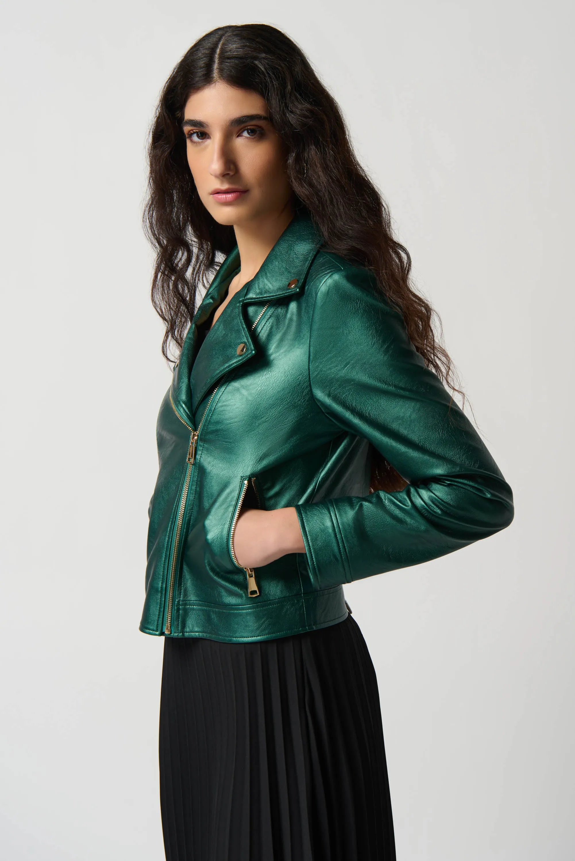 Metallic Faux Leather Biker Jacket