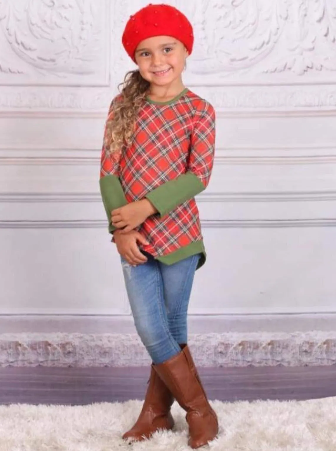 Mommy and Me Asymmetric Plaid Tunic