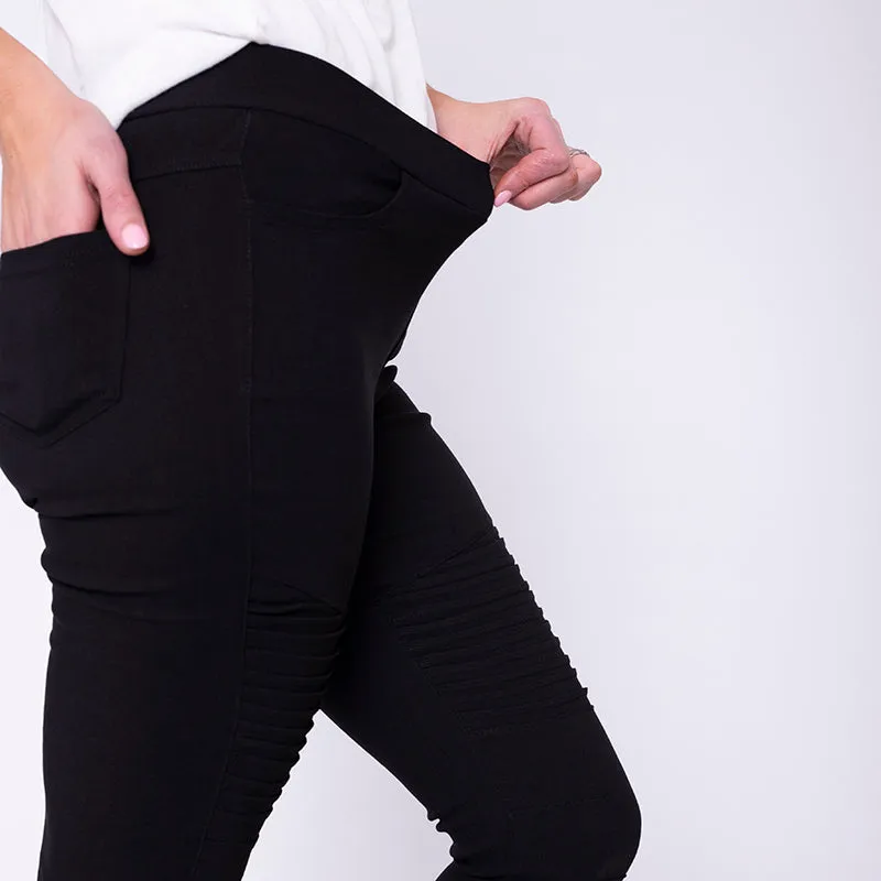 Moto Pleated Jeggings Black