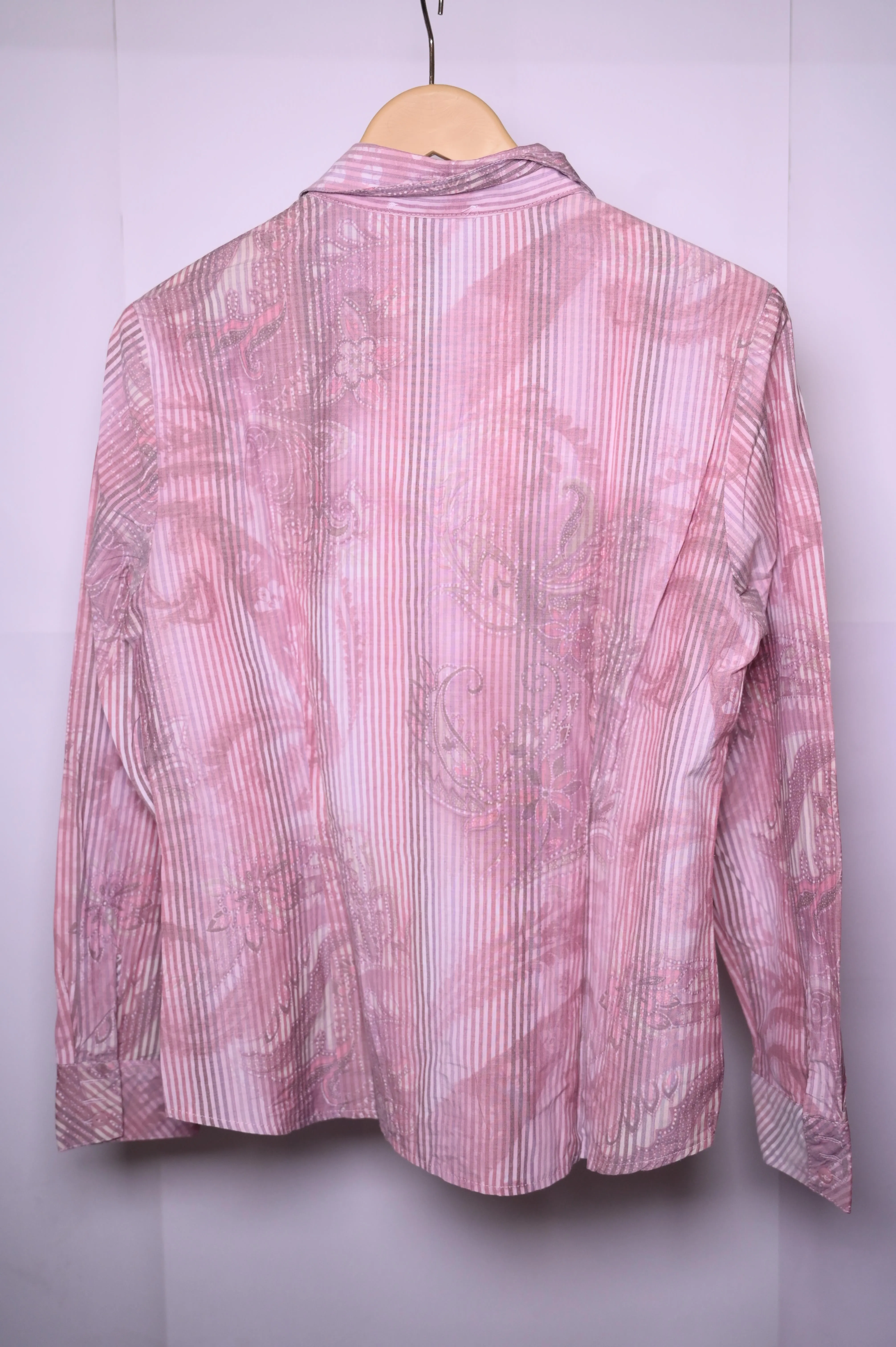 My Way FER Pink & White Striped Button Down Shirt – Medium