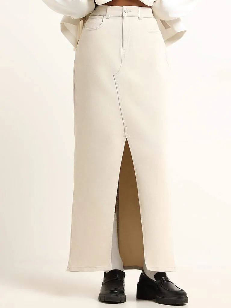 Nuon Cream Front-Slit Skirt