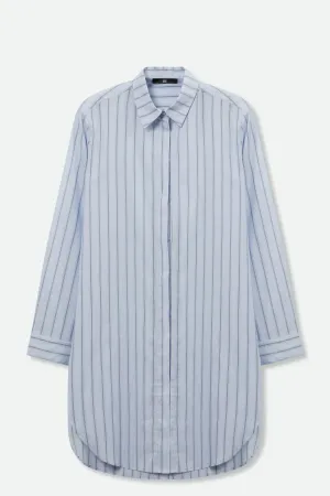 PERFECT SHIRT WITH A LENGTHENED HEM IN ITALIAN COTTON IN LIGHT BLUE STRIPE