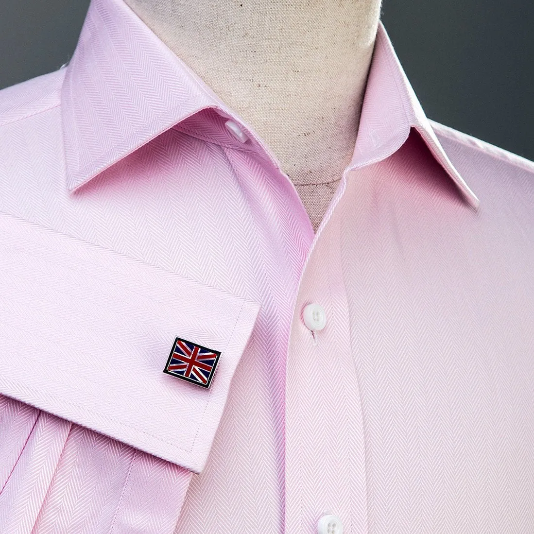 Pink Herringbone Twill Formal Business Dress Shirt in French Double Cuffs