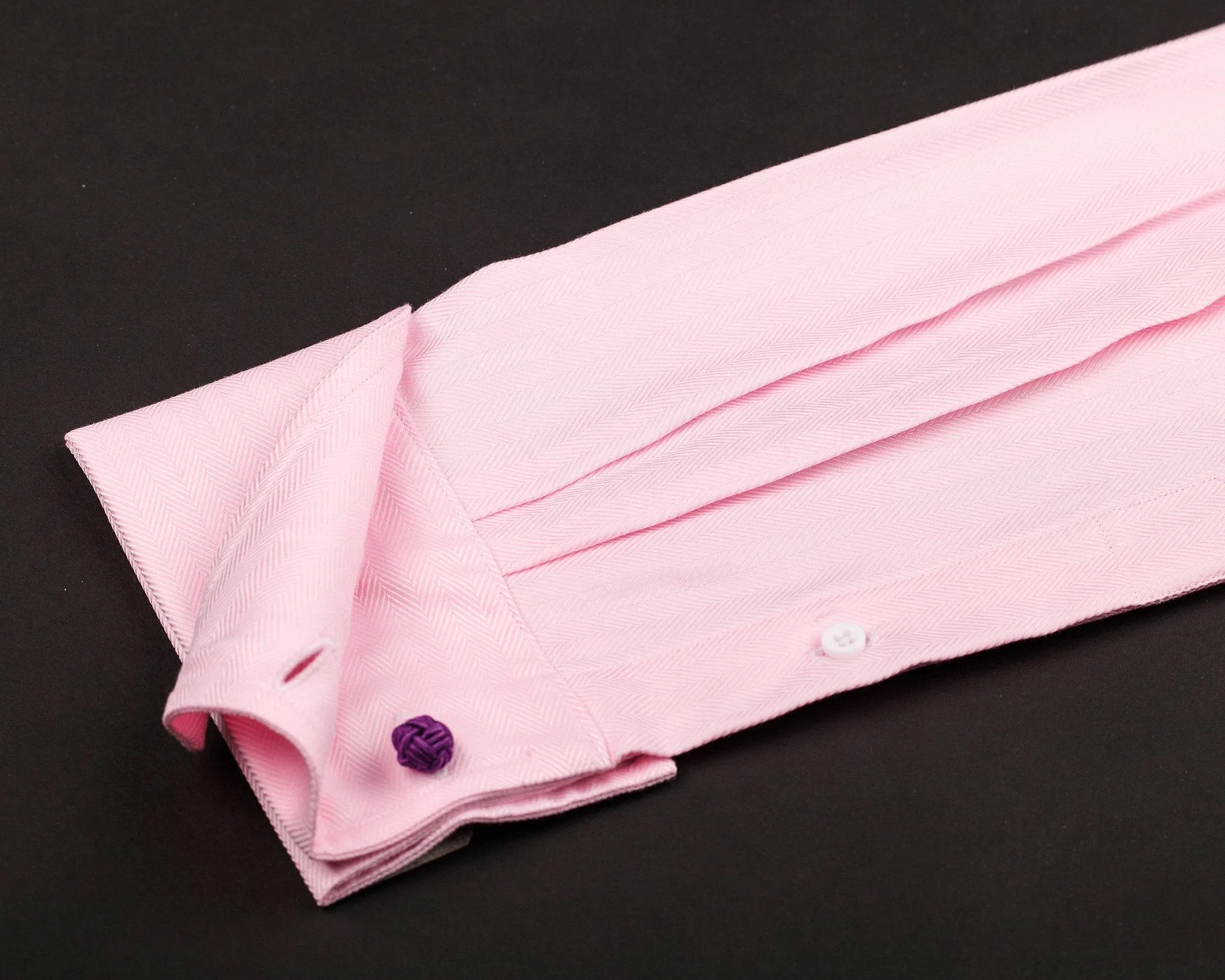 Pink Herringbone Twill Formal Business Dress Shirt in French Double Cuffs