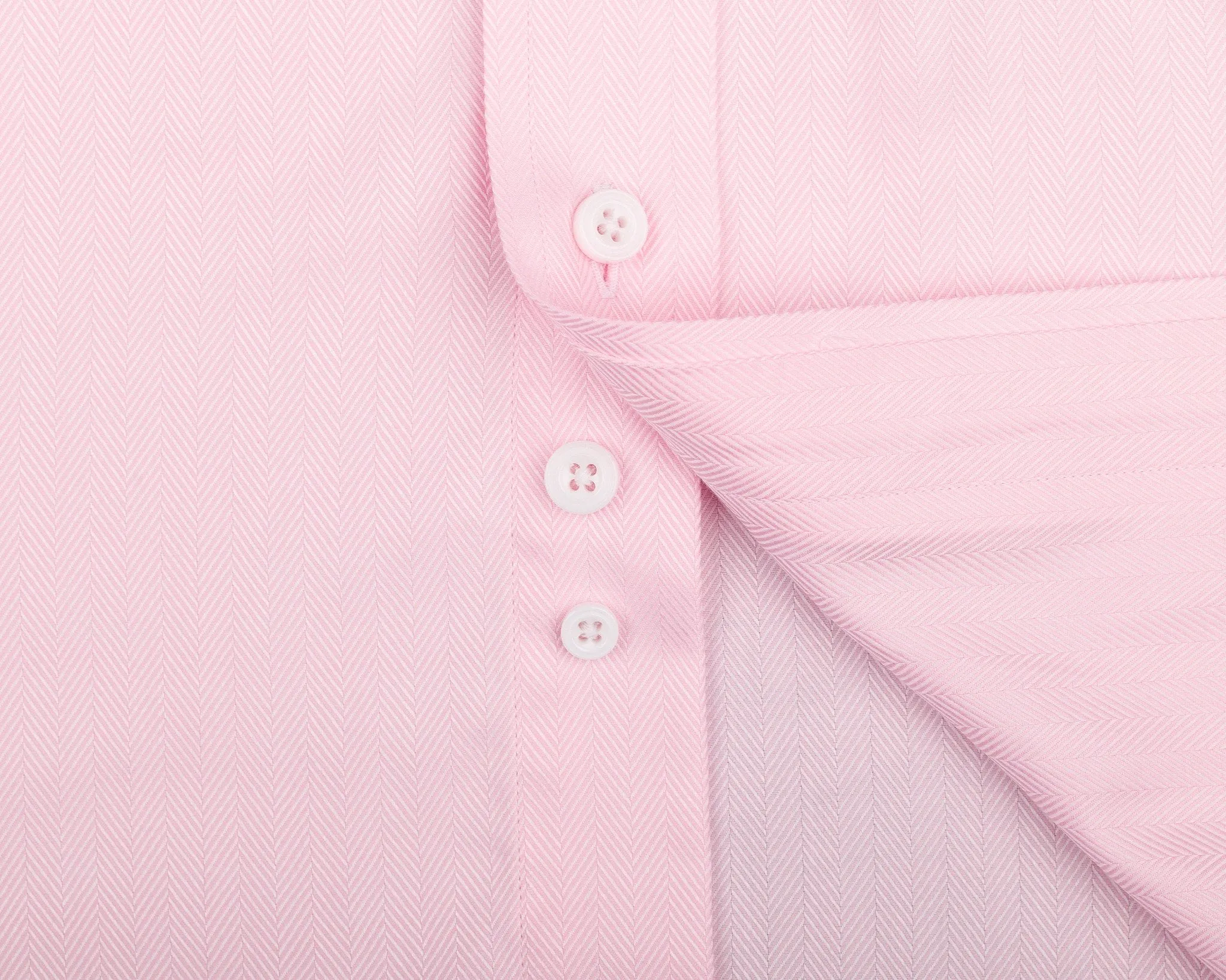 Pink Herringbone Twill Formal Business Dress Shirt in French Double Cuffs