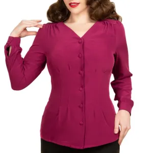 Plum V Neck Long Sleeve Blouse Top