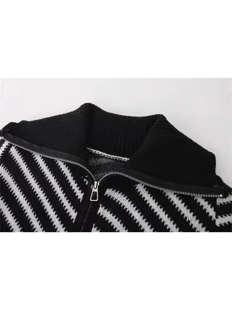 Pre Order:  Diagonal Stripes Basic Knit Cardigan