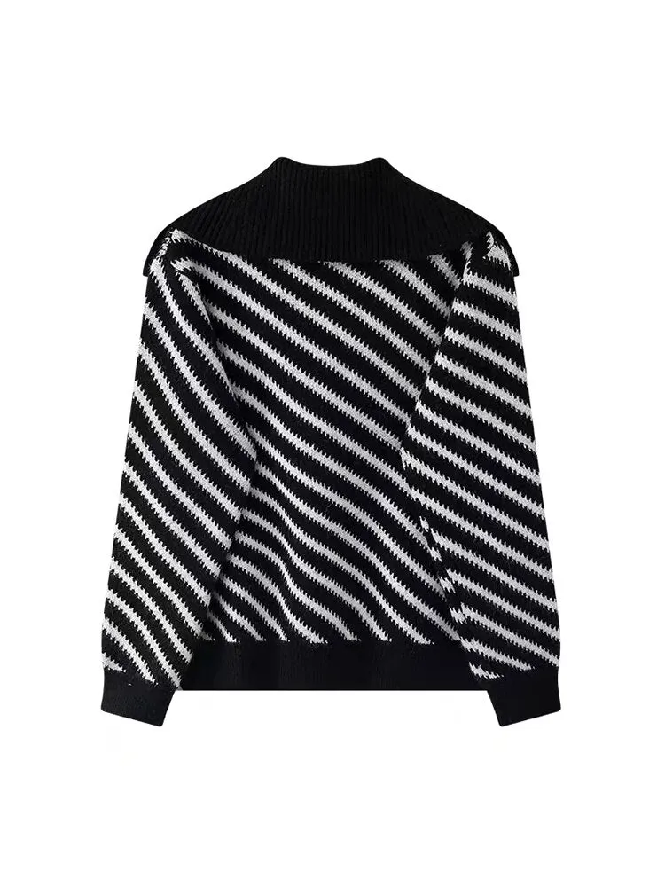 Pre Order:  Diagonal Stripes Basic Knit Cardigan