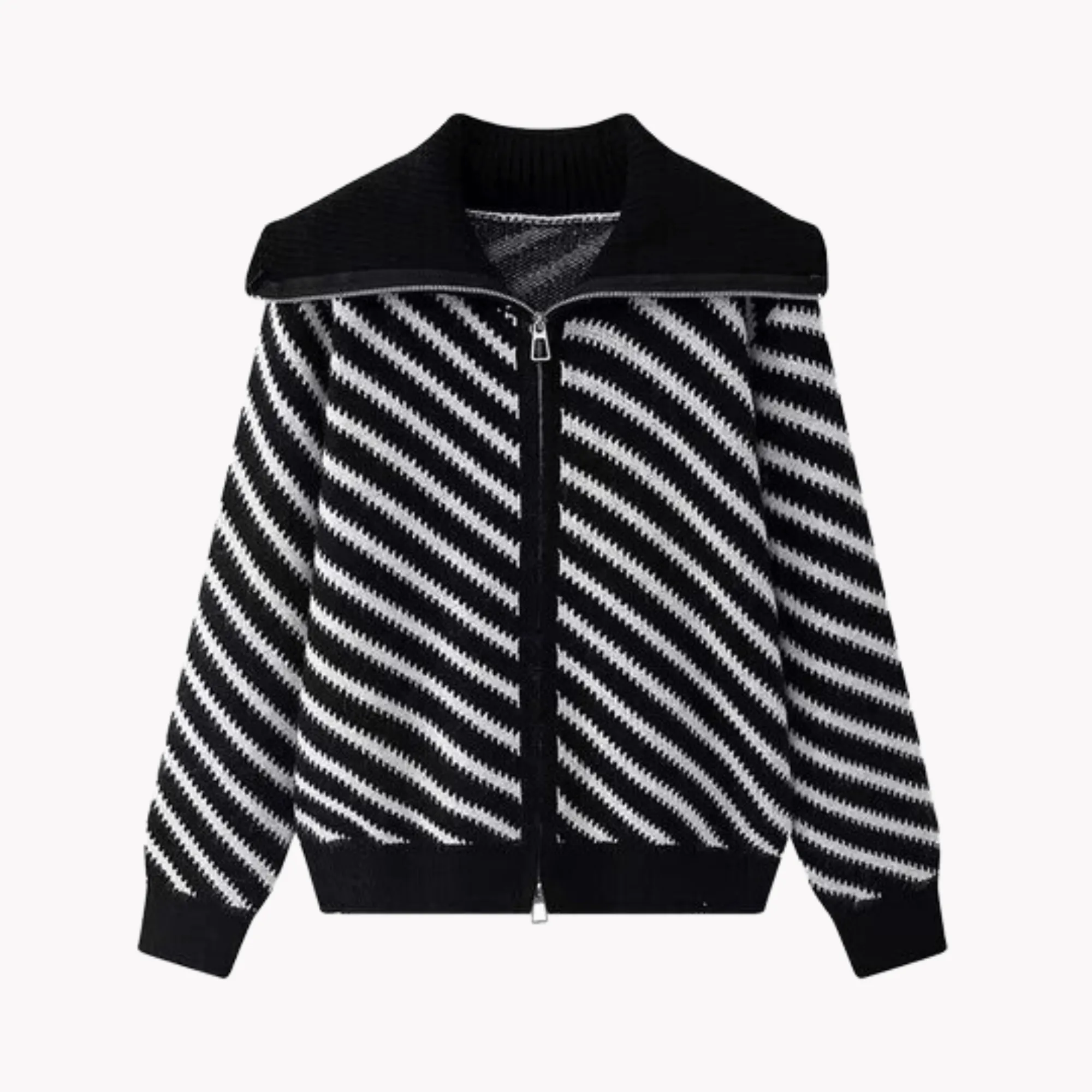 Pre Order:  Diagonal Stripes Basic Knit Cardigan