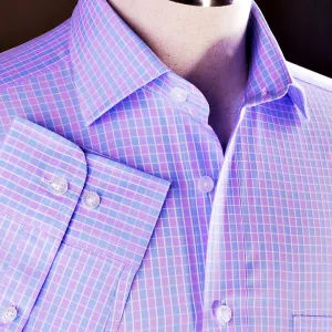 Purple Blue Plaids & Checks Formal Business Dress Shirt Checkered Fashion