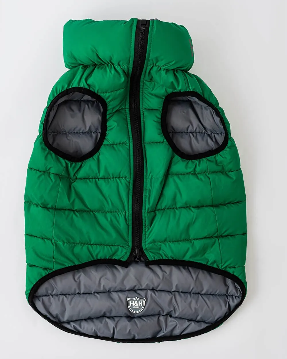 Reversible Dog Puffer Jacket - Dark Green and Grey