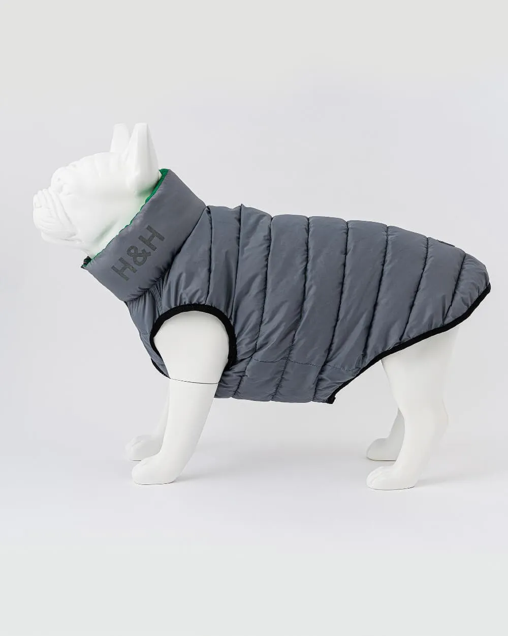 Reversible Dog Puffer Jacket - Dark Green and Grey