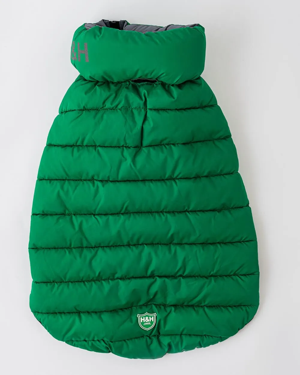 Reversible Dog Puffer Jacket - Dark Green and Grey