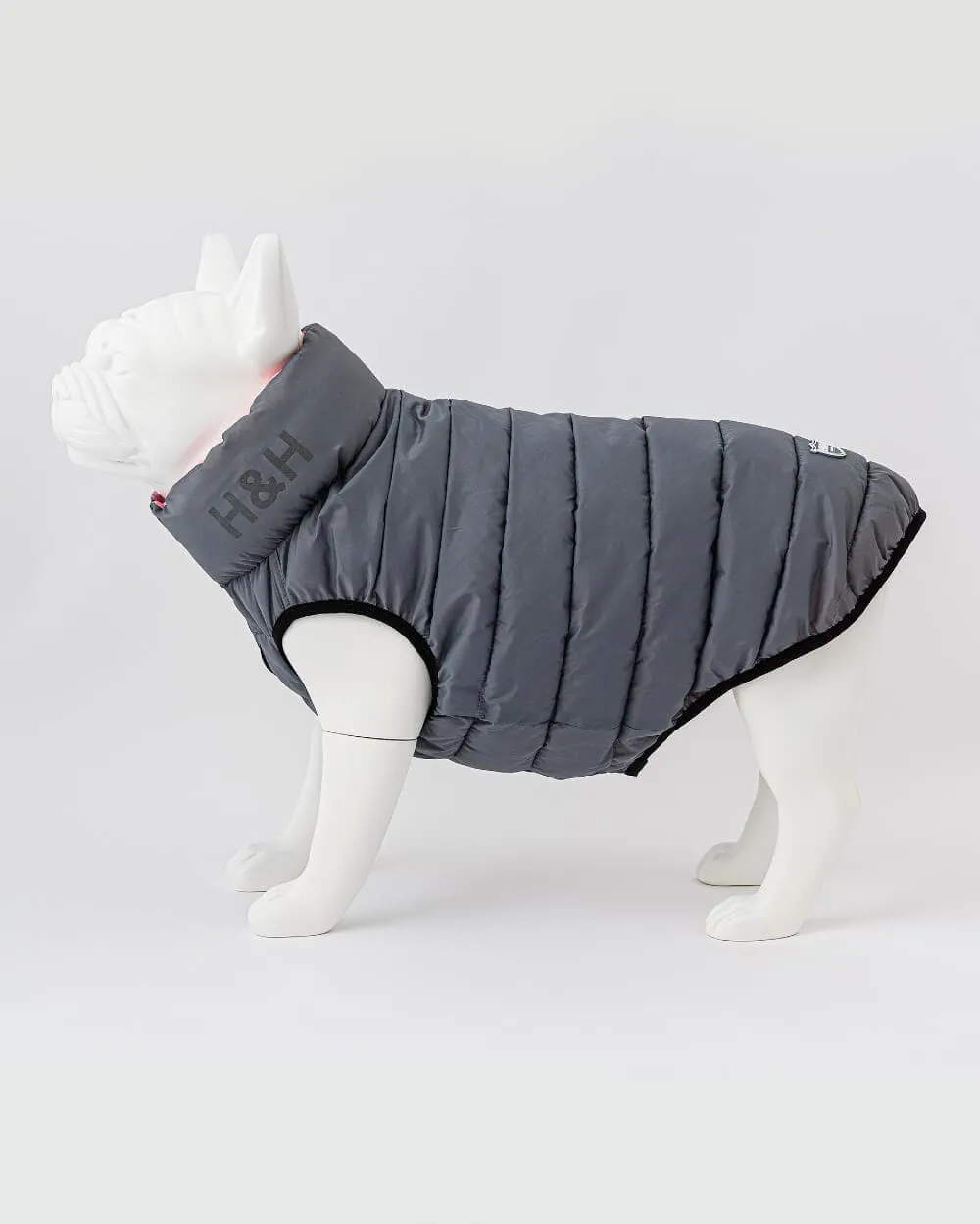 Reversible Dog Puffer Jacket - Light Pink and Grey