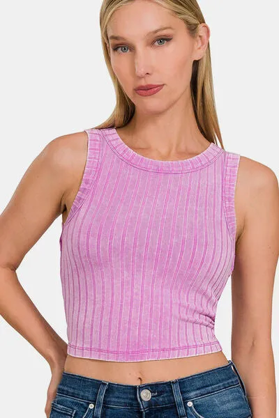 Ribbed Round Neck Cropped Tank