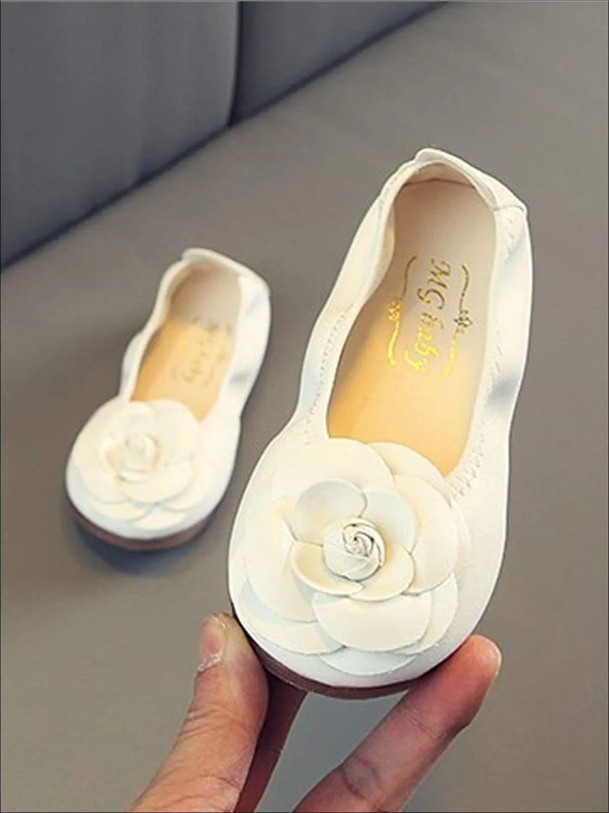 Rose Applique Synthetic Leather Flats By Liv and Mia