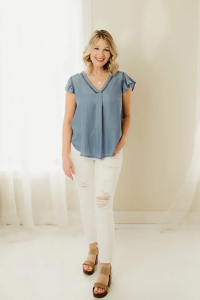 Ruffle Sleeve Chambray