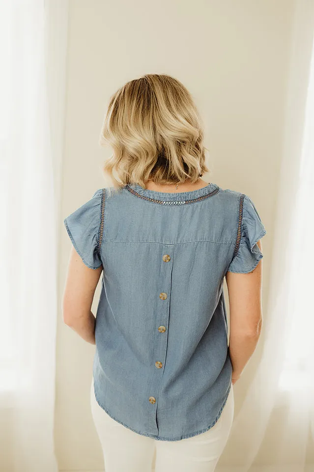 Ruffle Sleeve Chambray