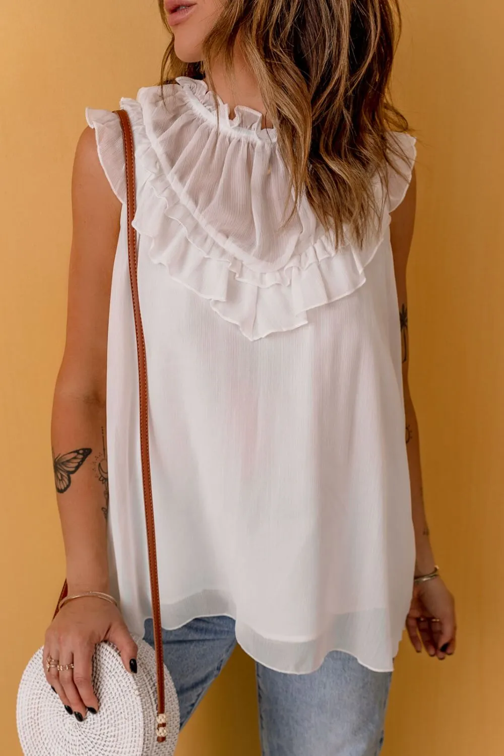 Ruffled Tulle Sleeveless Top