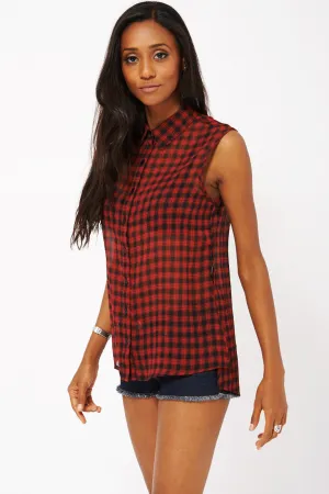 Sheer Sleeveless Dipped Hem Shirt