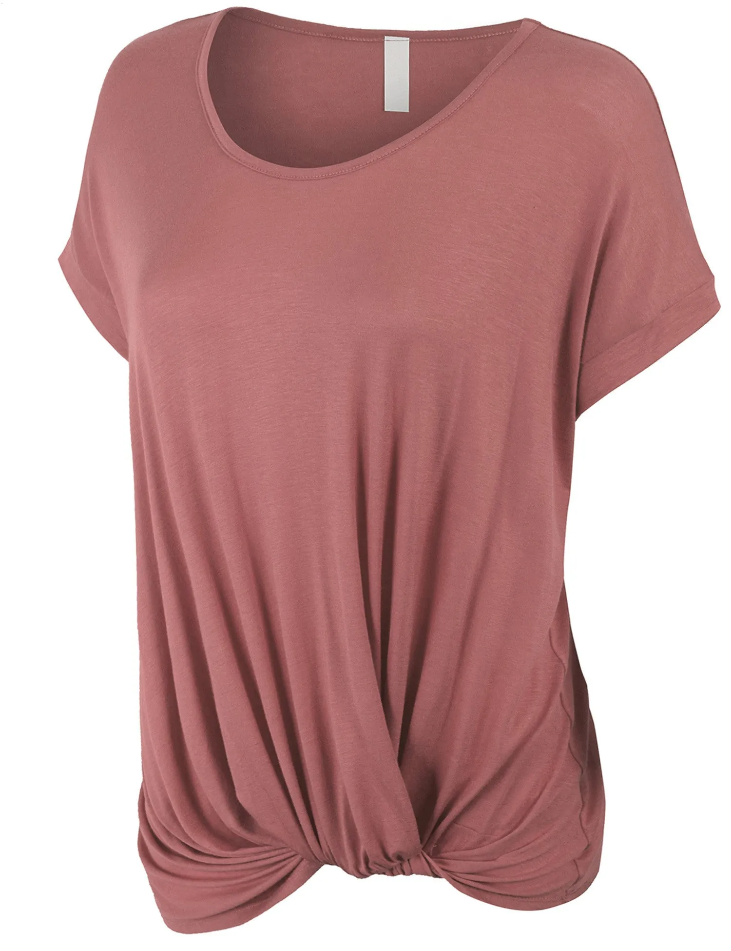 Solid Basic Boatneck Dolman Top with Knot on Hemline