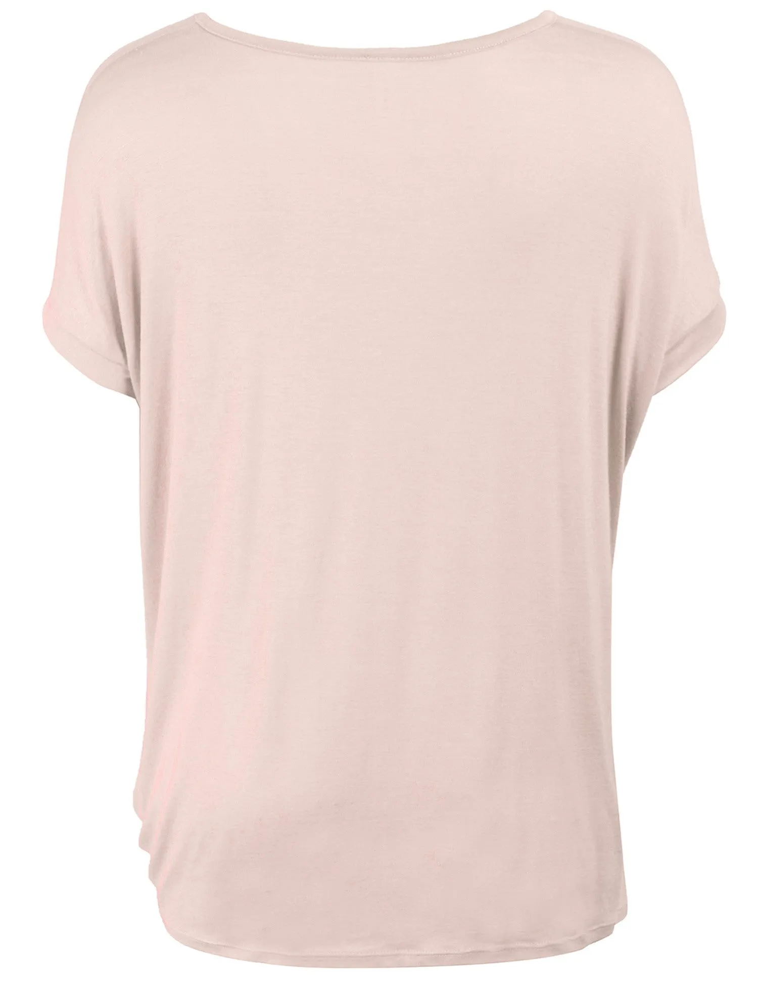 Solid Basic Boatneck Dolman Top with Knot on Hemline