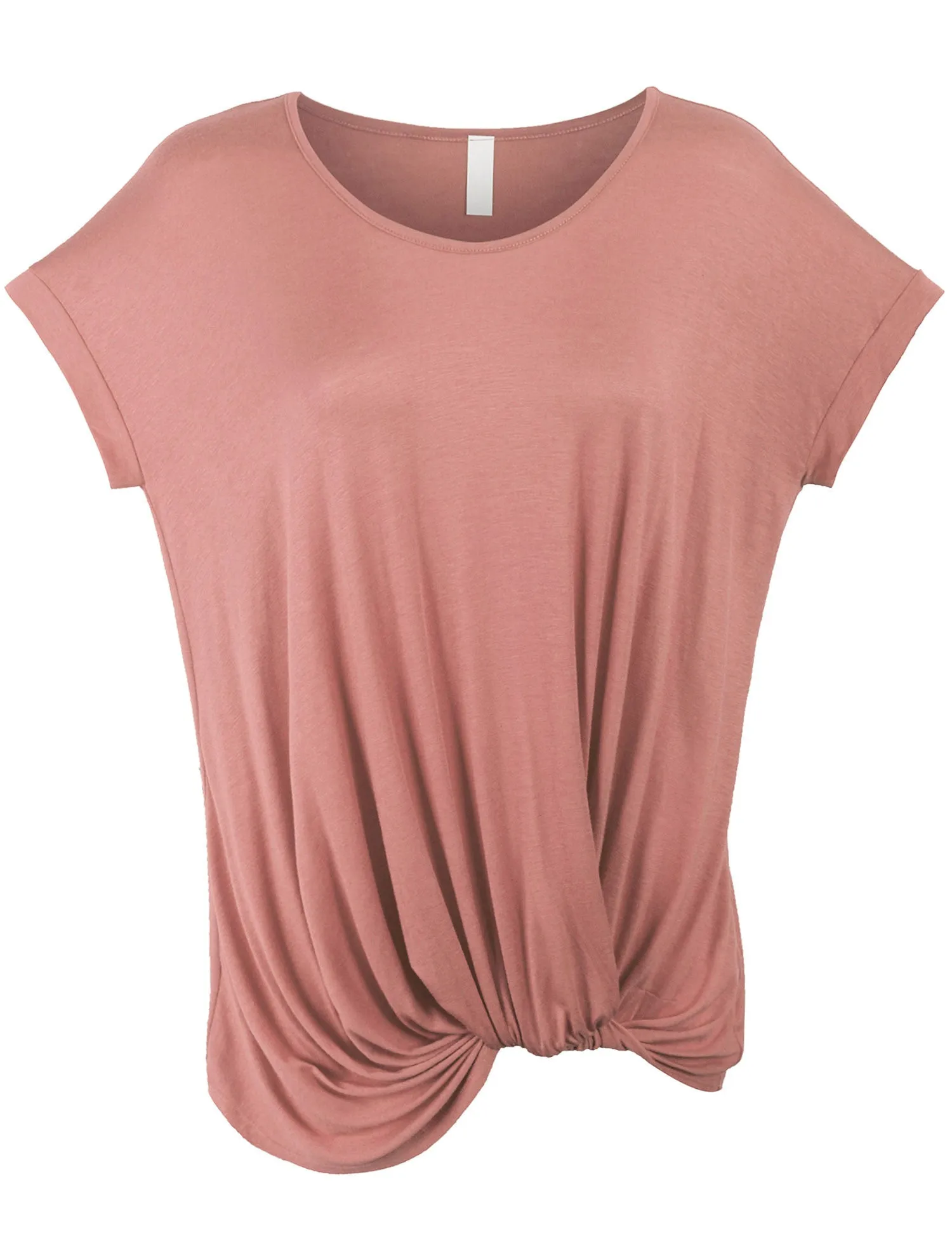 Solid Basic Boatneck Dolman Top with Knot on Hemline