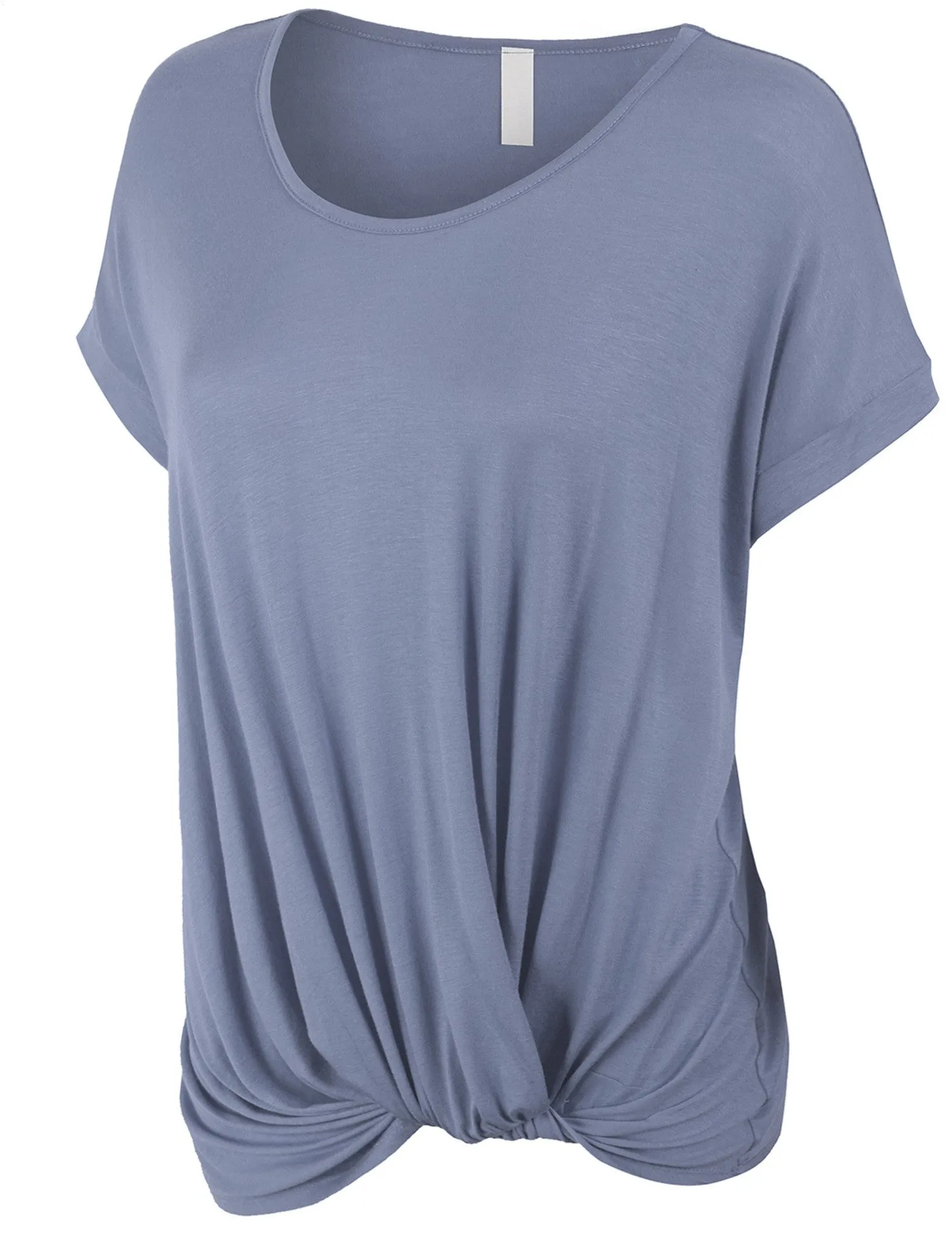 Solid Basic Boatneck Dolman Top with Knot on Hemline