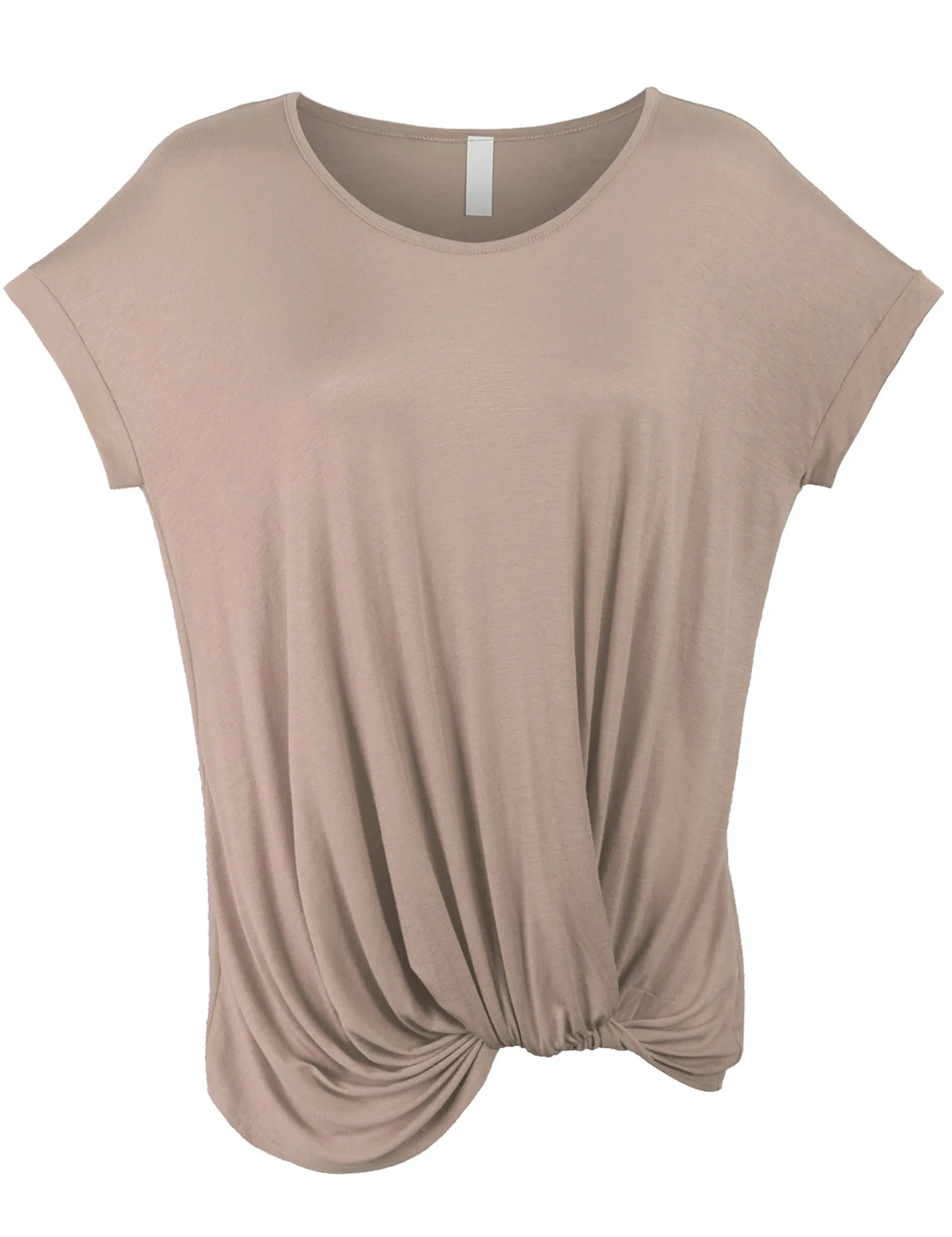 Solid Basic Boatneck Dolman Top with Knot on Hemline