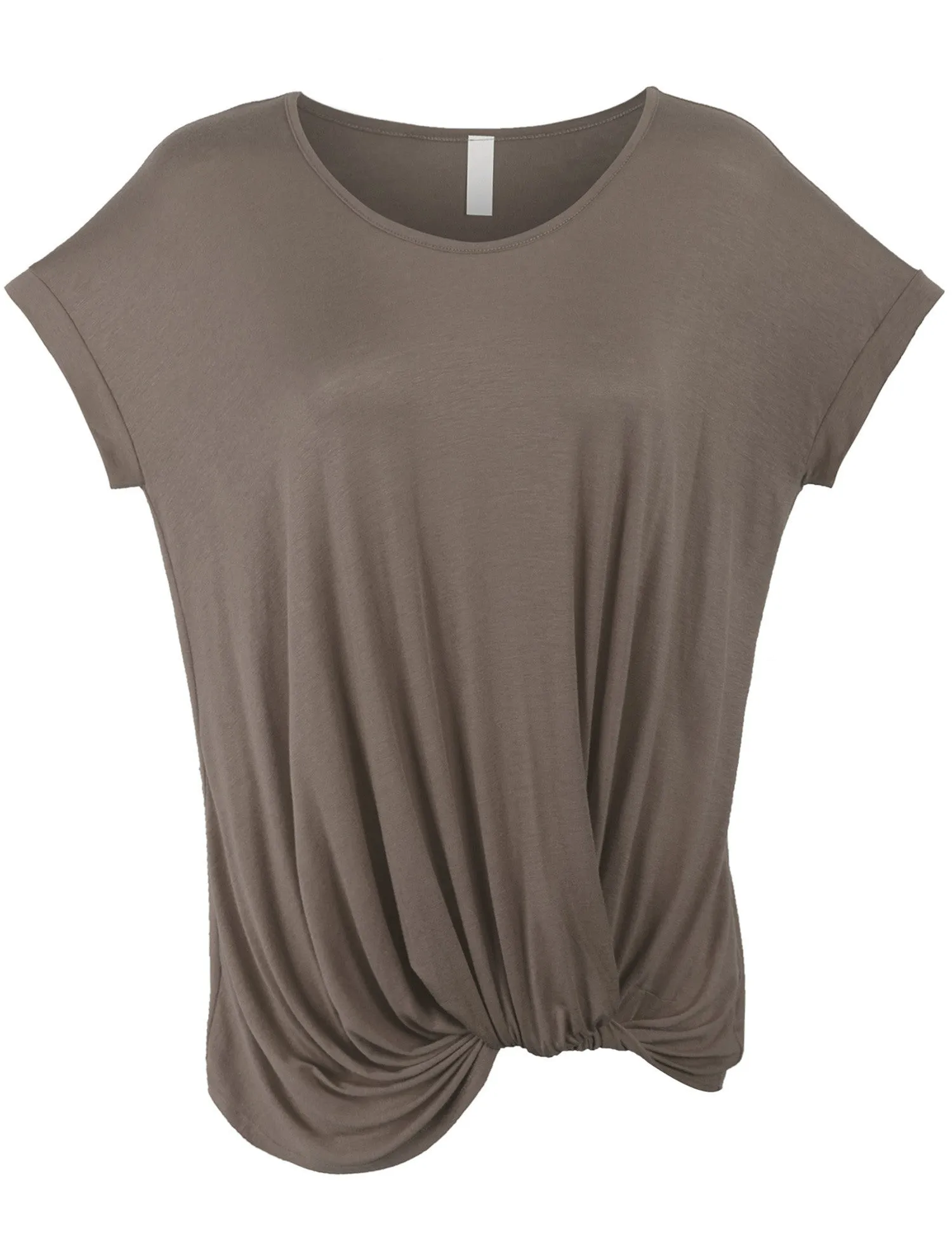 Solid Basic Boatneck Dolman Top with Knot on Hemline