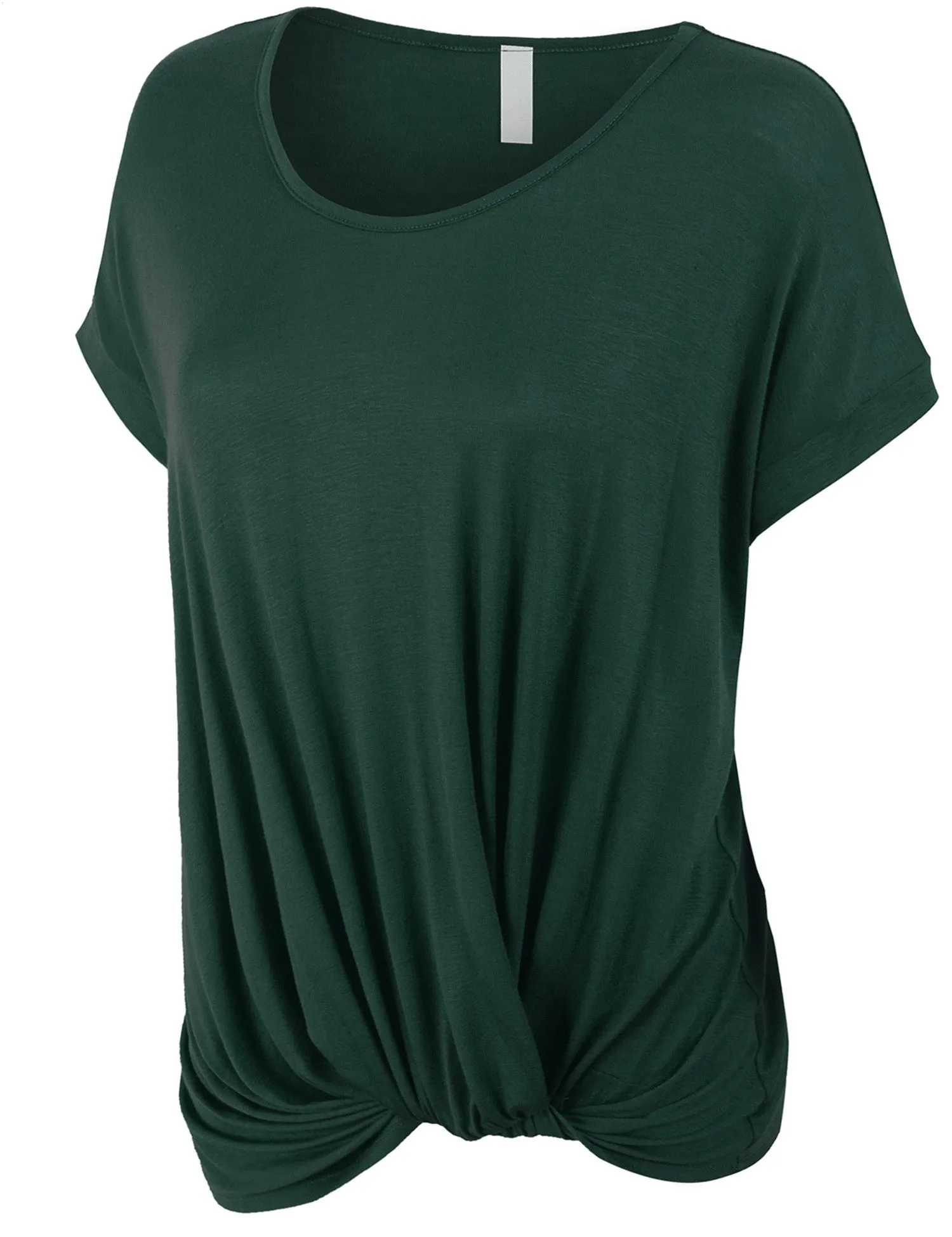 Solid Basic Boatneck Dolman Top with Knot on Hemline